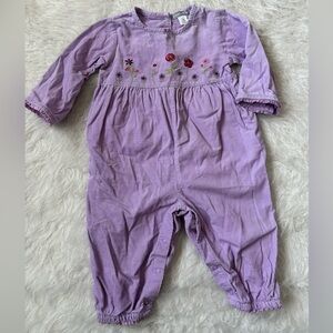 Carter's Vintage Y2K Lavender Corduroy Baby Jumpsuit with Floral Embroidery